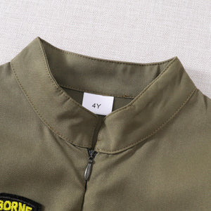 Toddler Boys Pilot Jumpsuit Army Green Long Sleeve Romper, Perfect For Birthday Party Outfits
