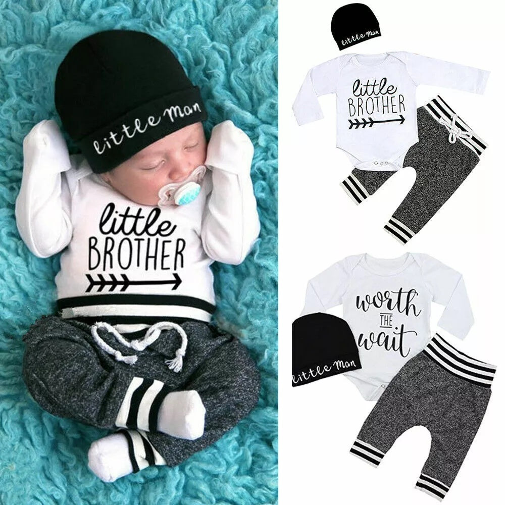 US Newborn Baby Boy Girl Tops Romper Bodysuit Jumpsuit Pants Outfits Clothes Set