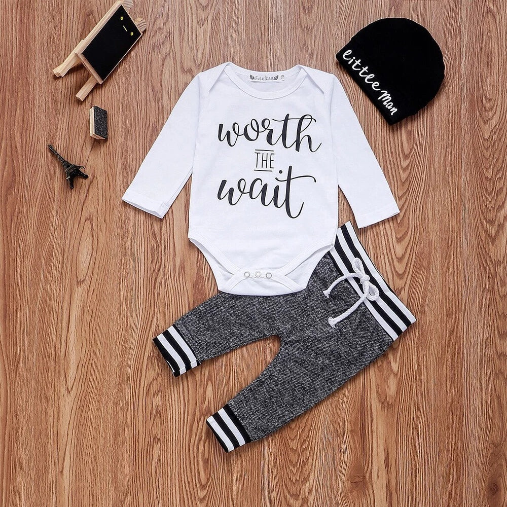 US Newborn Baby Boy Girl Tops Romper Bodysuit Jumpsuit Pants Outfits Clothes Set